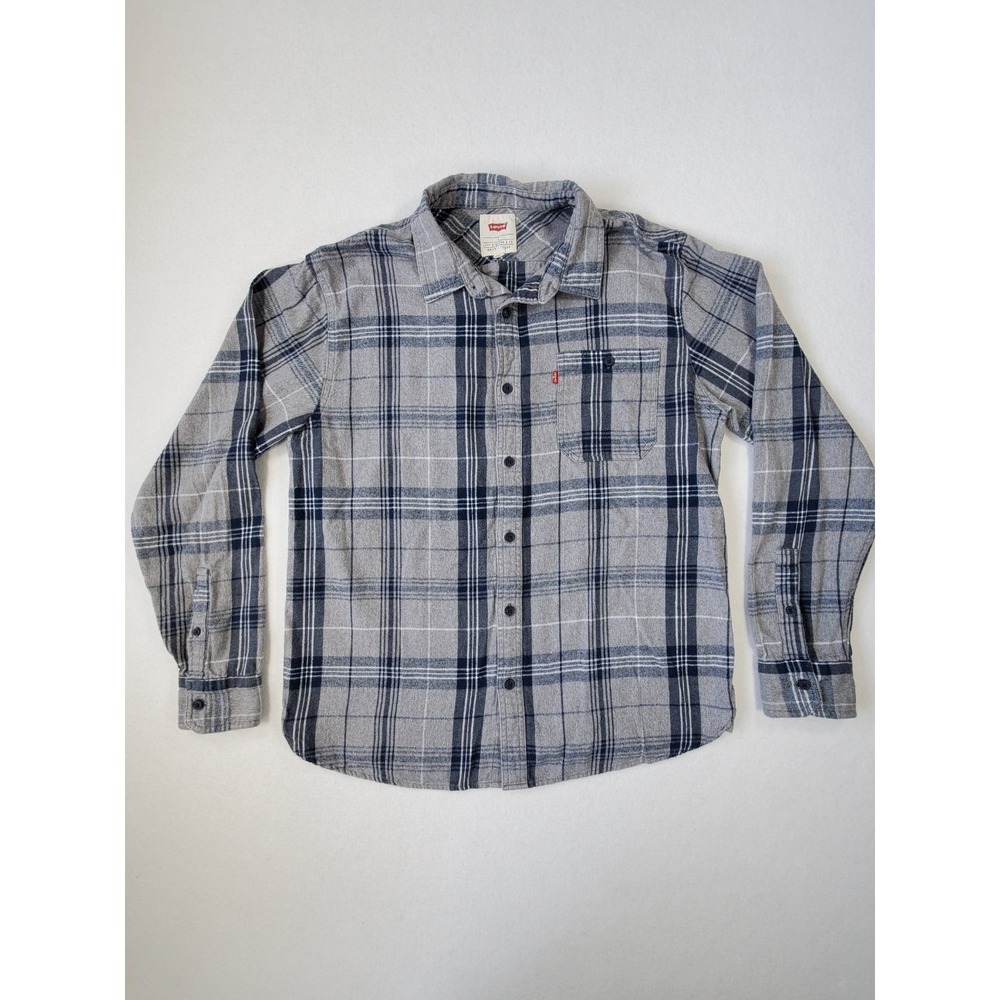 Levi's Gray Navy Plaid Flannel Shirt‎ Men's Large
